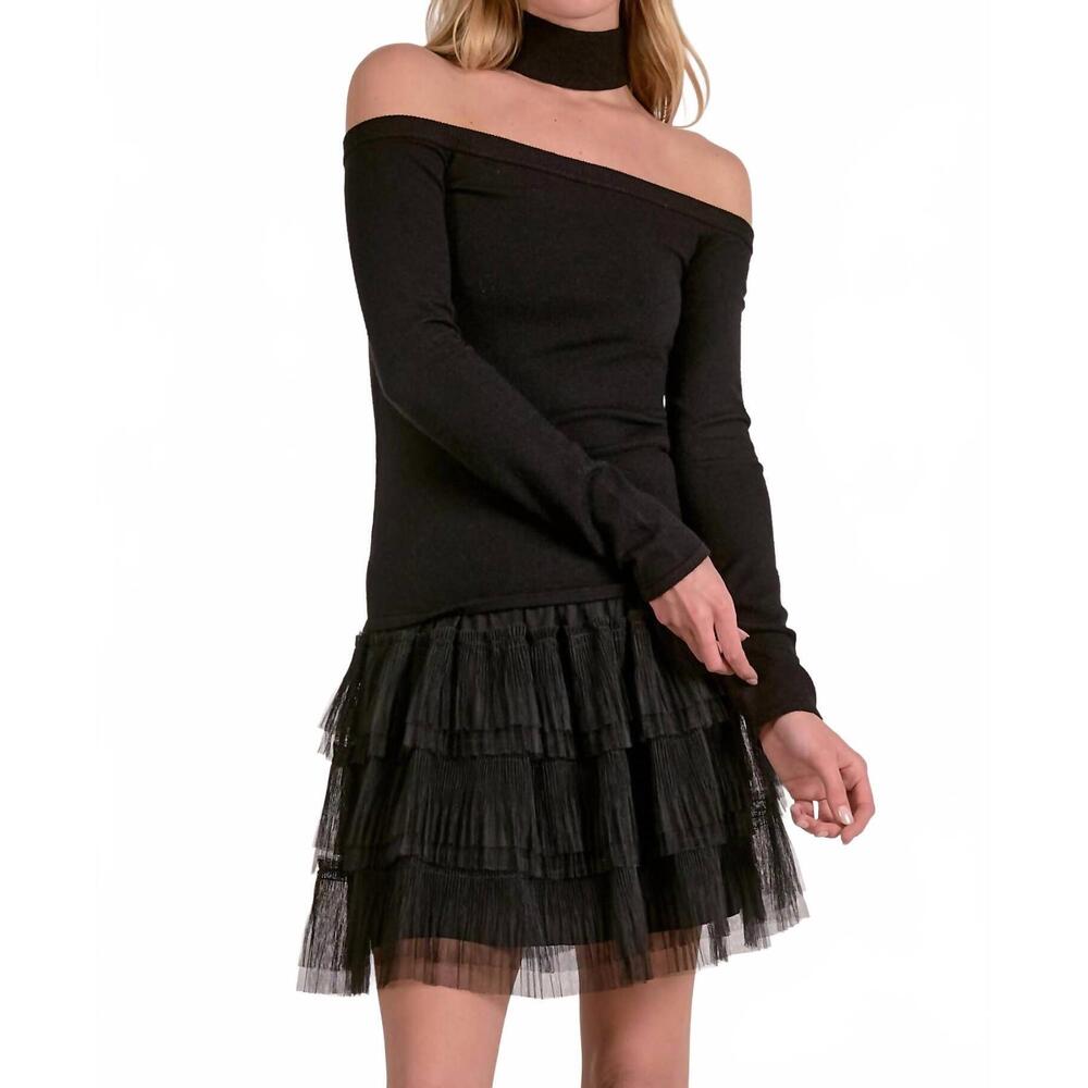 NEW ELAN taylor off the shoulder choker sweater in black
